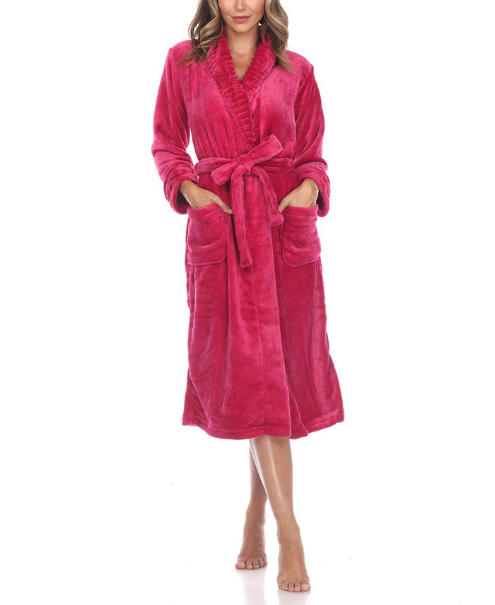 White Mark Women's Long Cozy Loungewear Belted Robe