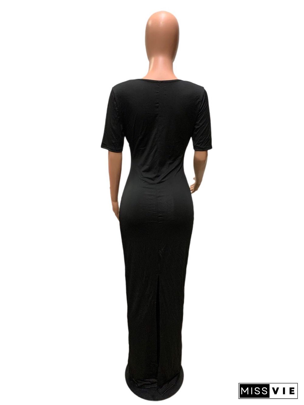 Low Cut Hollow Out Half Sleeve Skinny Evening Dress