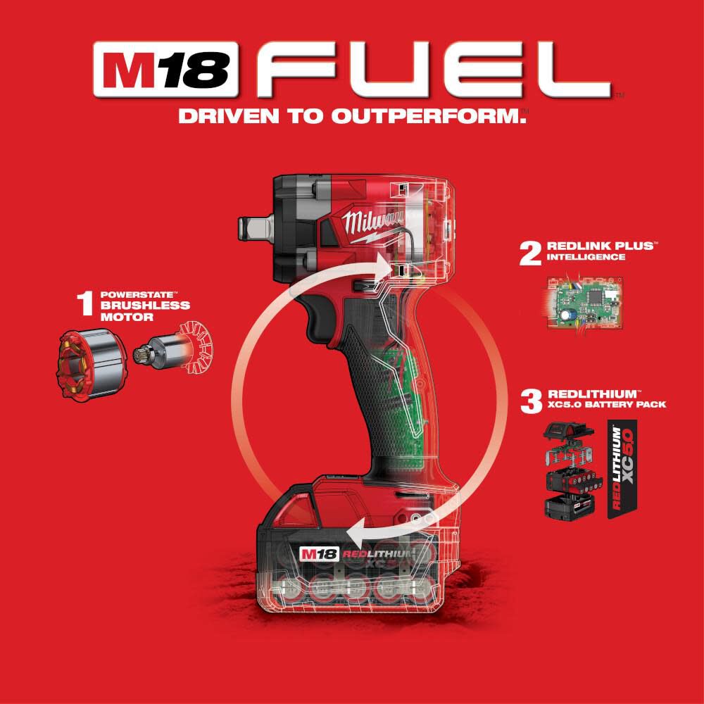 MW M18 FUEL 1/2 Compact Impact Wrench with Friction Ring Kit 2855-22 from MW