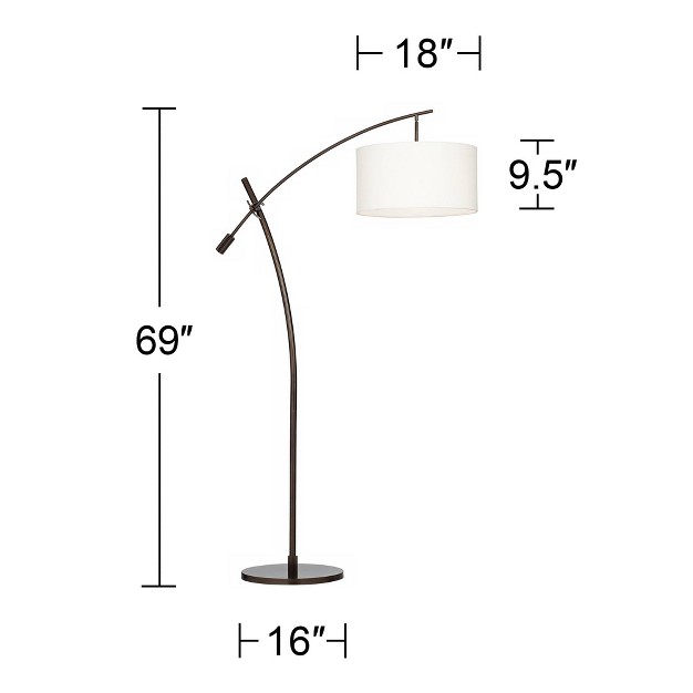 Tall Bronze Adjustable Boom Arm Off White Linen Drum Shade For Living Room Reading Bedroom Home