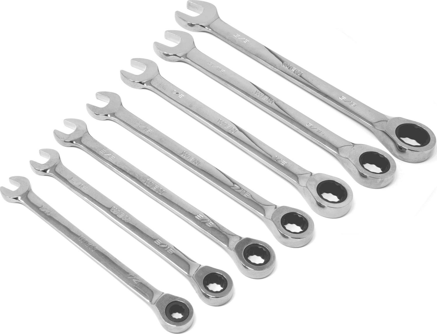 WEN 13-Piece Professional-Grade Ratcheting SAE Combination Wrench Set with Storage Rack