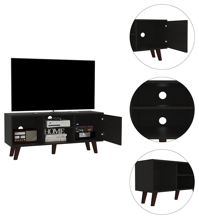 DEPOT E SHOP Ontario TV Stand  3 Shelves  Single Door Cabinet   Midcentury   Entertainment Centers And Tv Stands   by DEPOT ESHOP LLC  Houzz