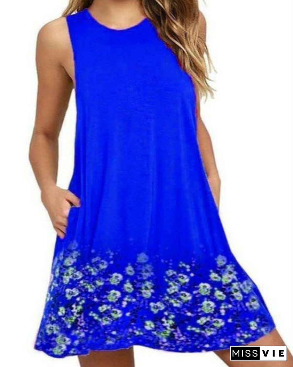 Crew Neck Women Summer Dresses Shift Casual Cotton-Blend Dresses