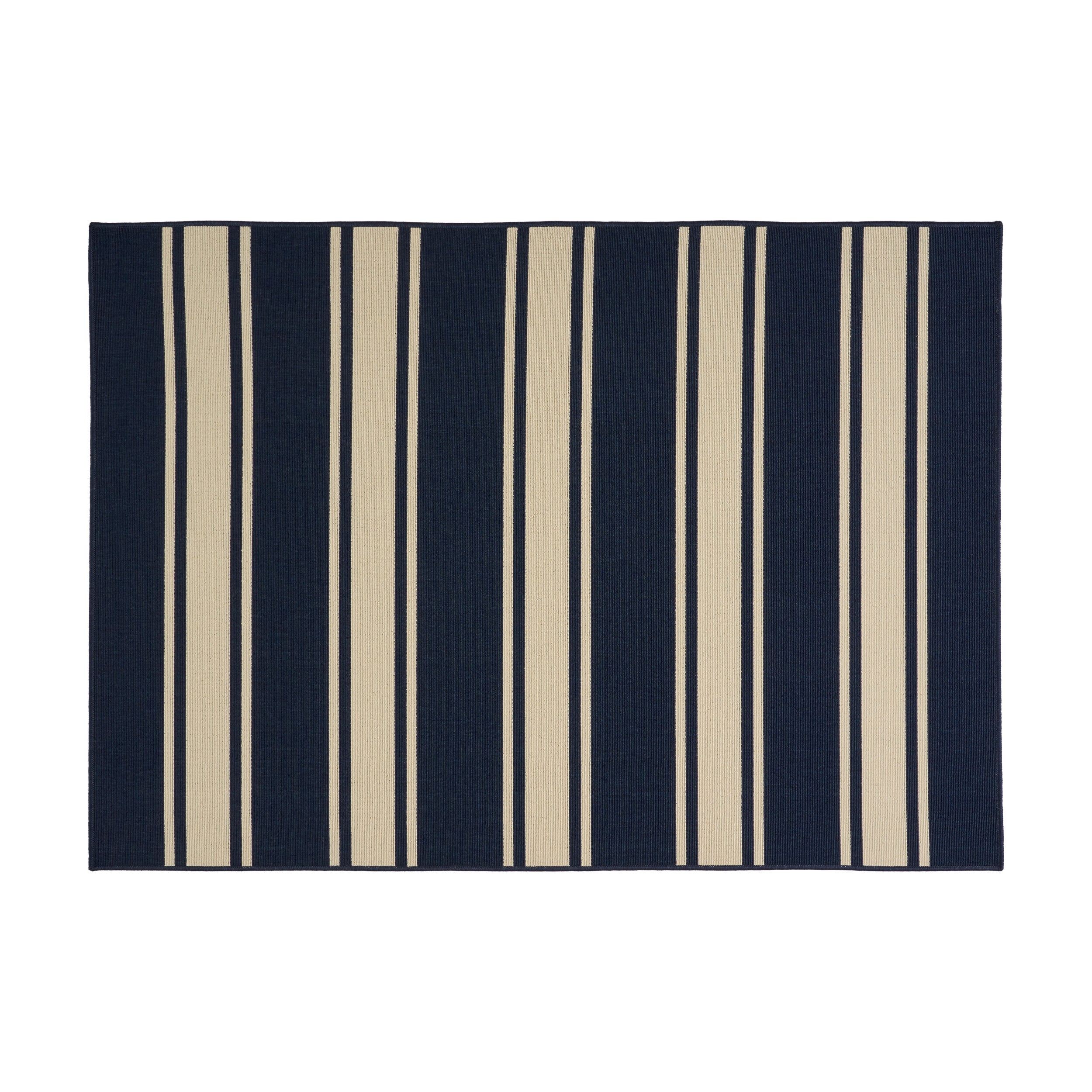 Julia Outdoor Stripe Area Rug, Navy and Ivory