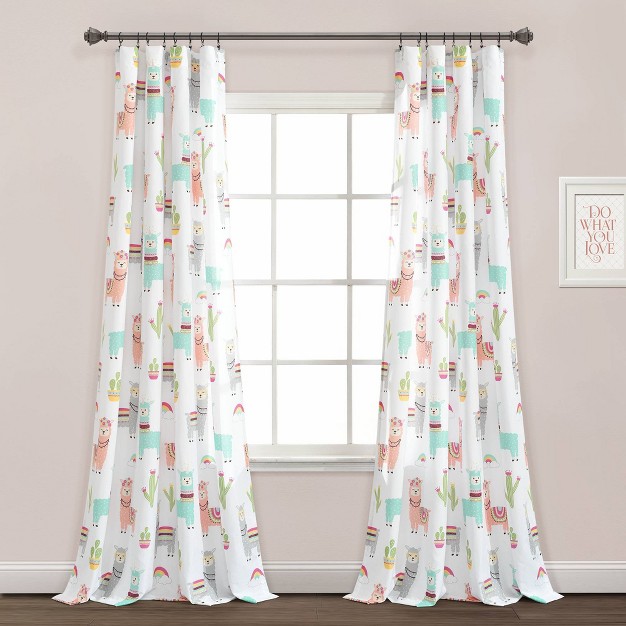 Kids x27 Southwest Llama Cactus Window Curtain Panels Set Lush D cor