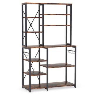 TRIBESIGNS WAY TO ORIGIN Bachel Modern Brown and Black Kitchen Baker's Rack with Open Shelves and Hanging Hooks HD-SF0103B