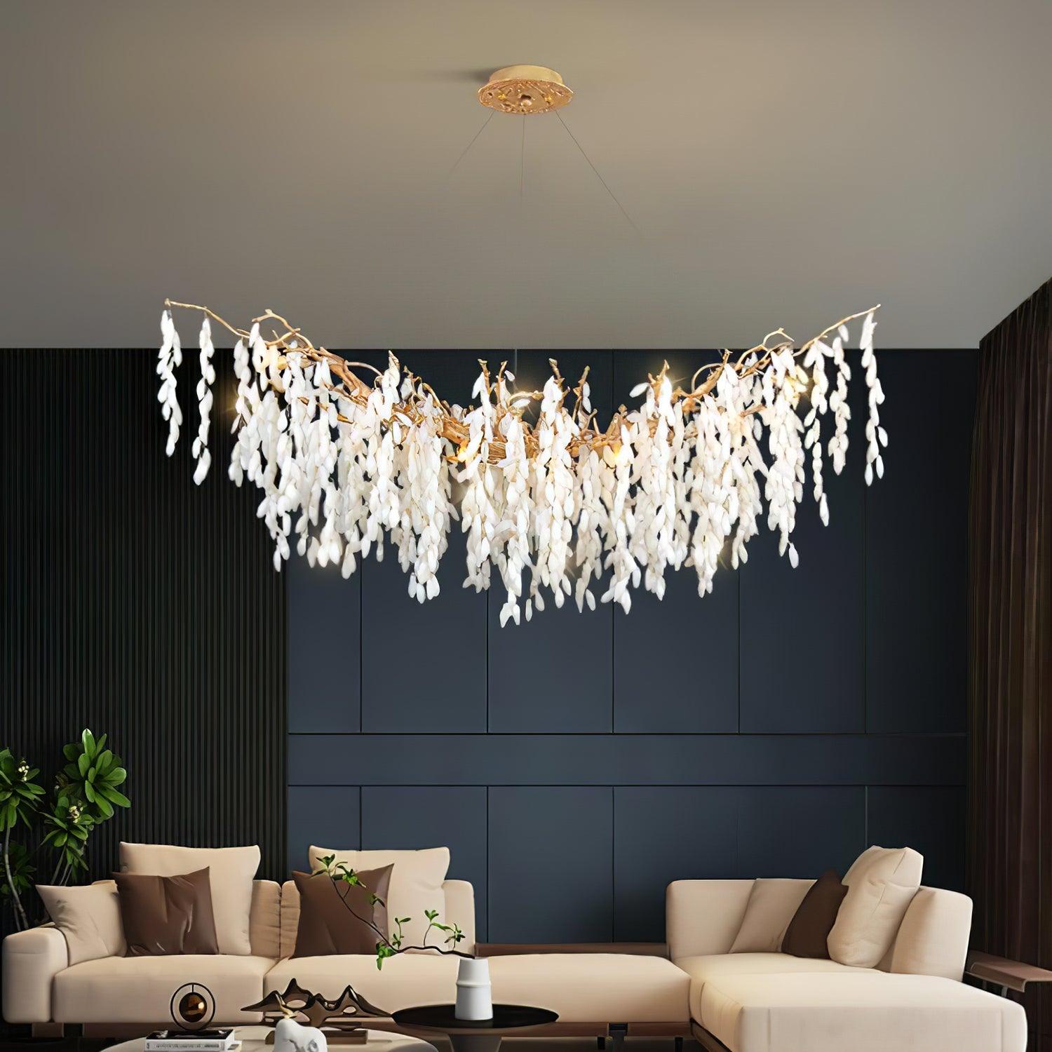 White Jade Branch Brass Chandelier