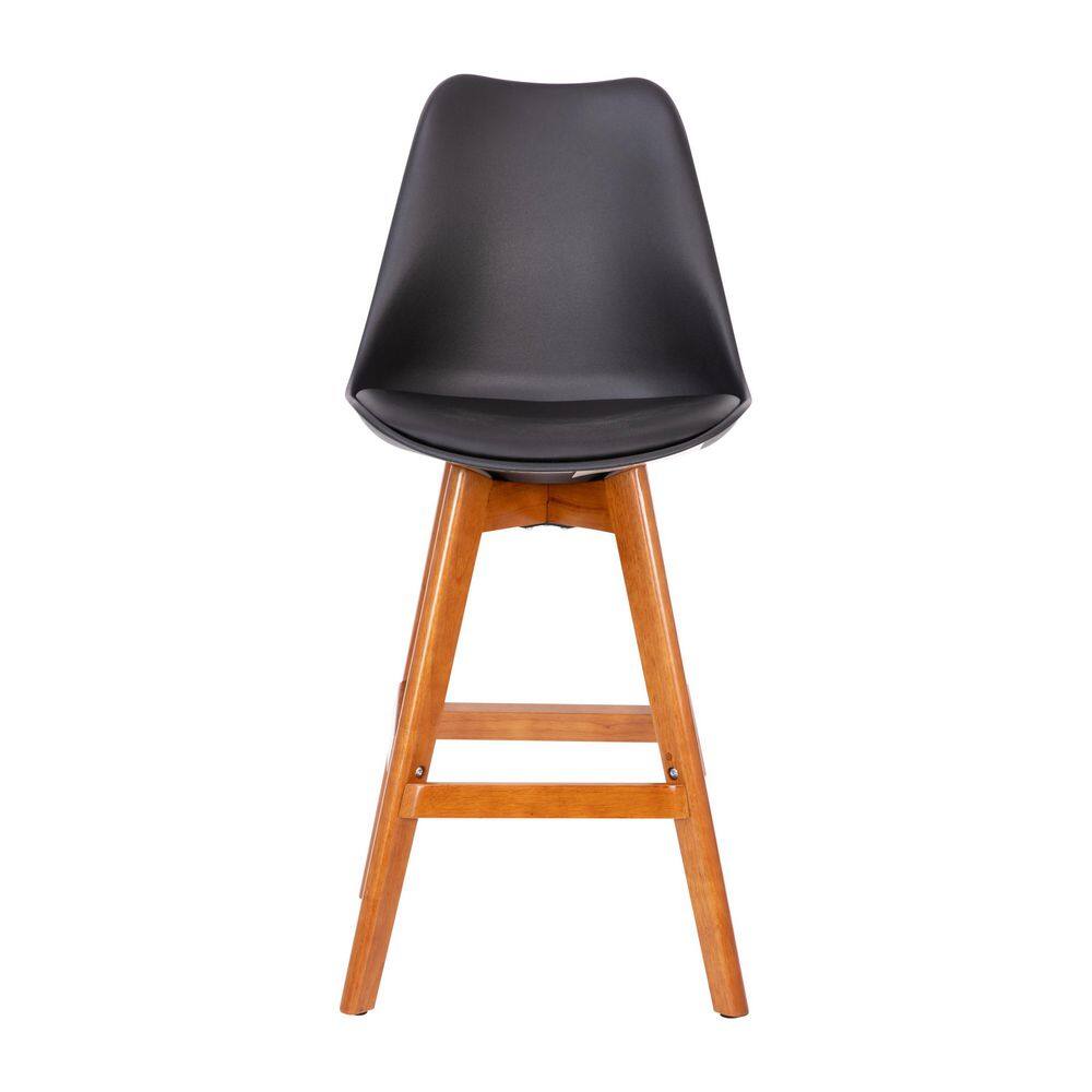 TAYLOR + LOGAN 27 in. Black/Natural Mid Wood Bar Stool with Leather/Faux Leather Seat CO-504844-TAYLH