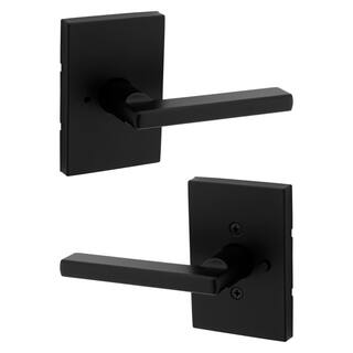 Kwikset Halifax Rectangle Rose Matte Black Privacy BedBath Door Lever with Microban 730HFLRCT5146AL