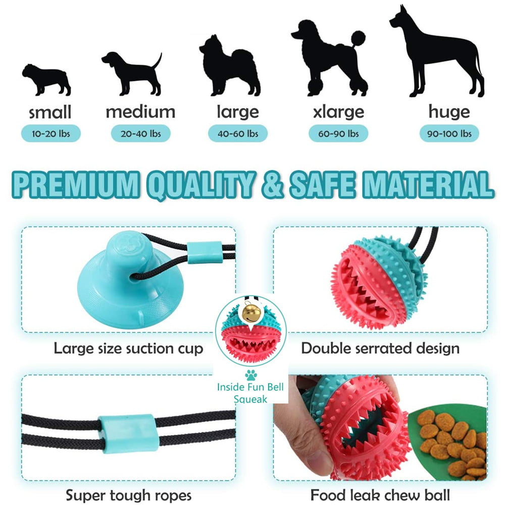 Dog Chew Suction Cup Tug of War Toy Multifunction Interactive Pet Aggressive Chewers Rope Puzzle Toothbrush Molar Bite Squeaky Toys Ball with Teeth Cleaning for Small Large Dogs