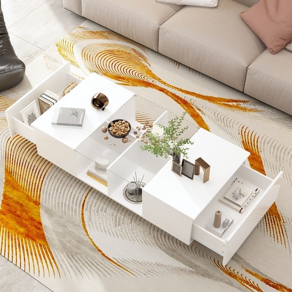 LED Coffee Table Modern High Glossy Coffee Table with Glass Design - 47.4