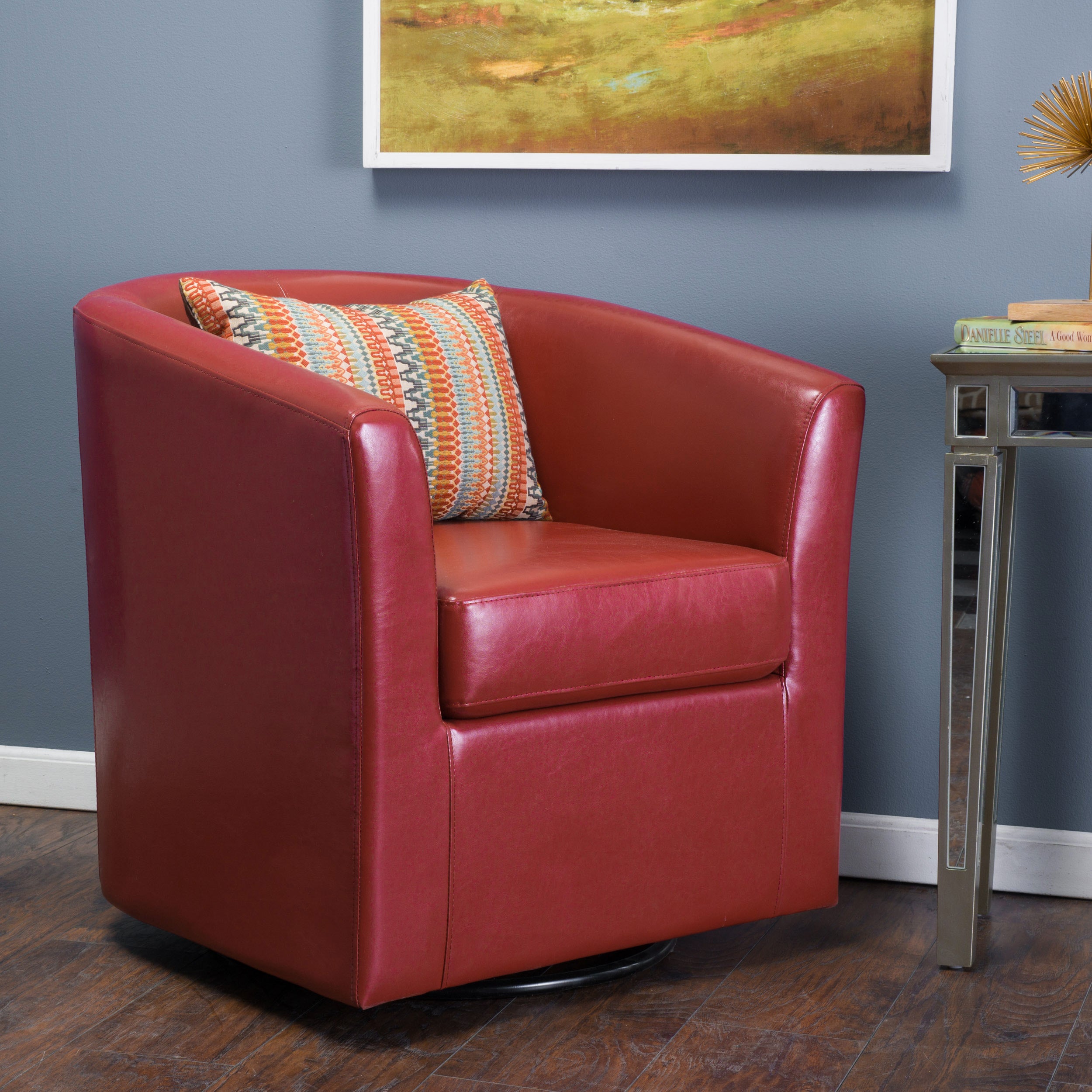 Corley Modern Upholstered Faux Leather Swivel Barrel Club Chair