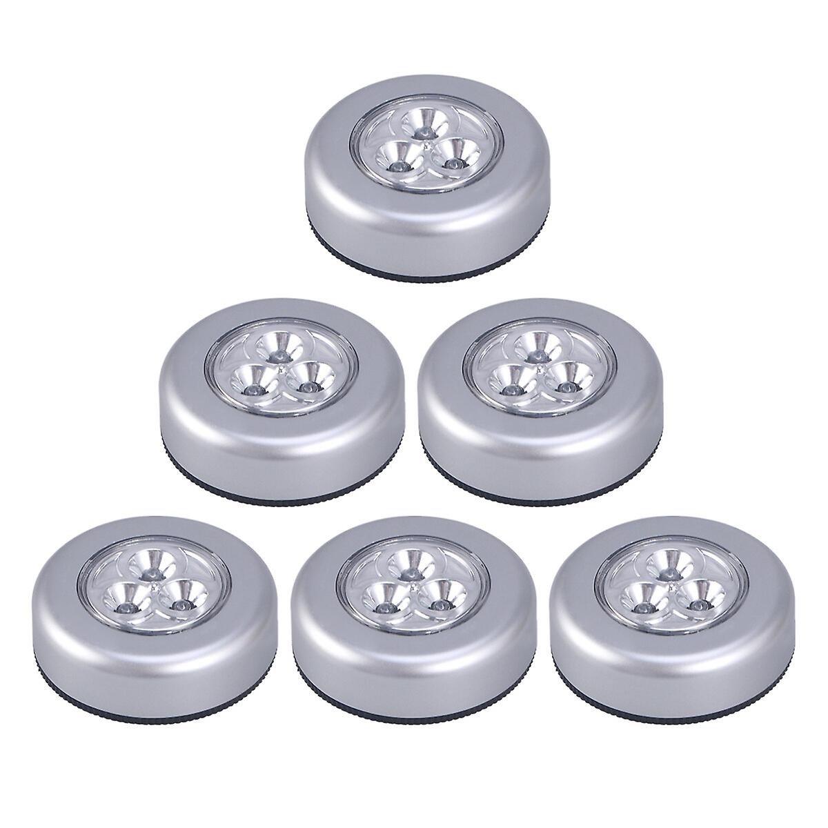 6pcs Battery Powered Click 3-led Push Light Lamp (white Light)