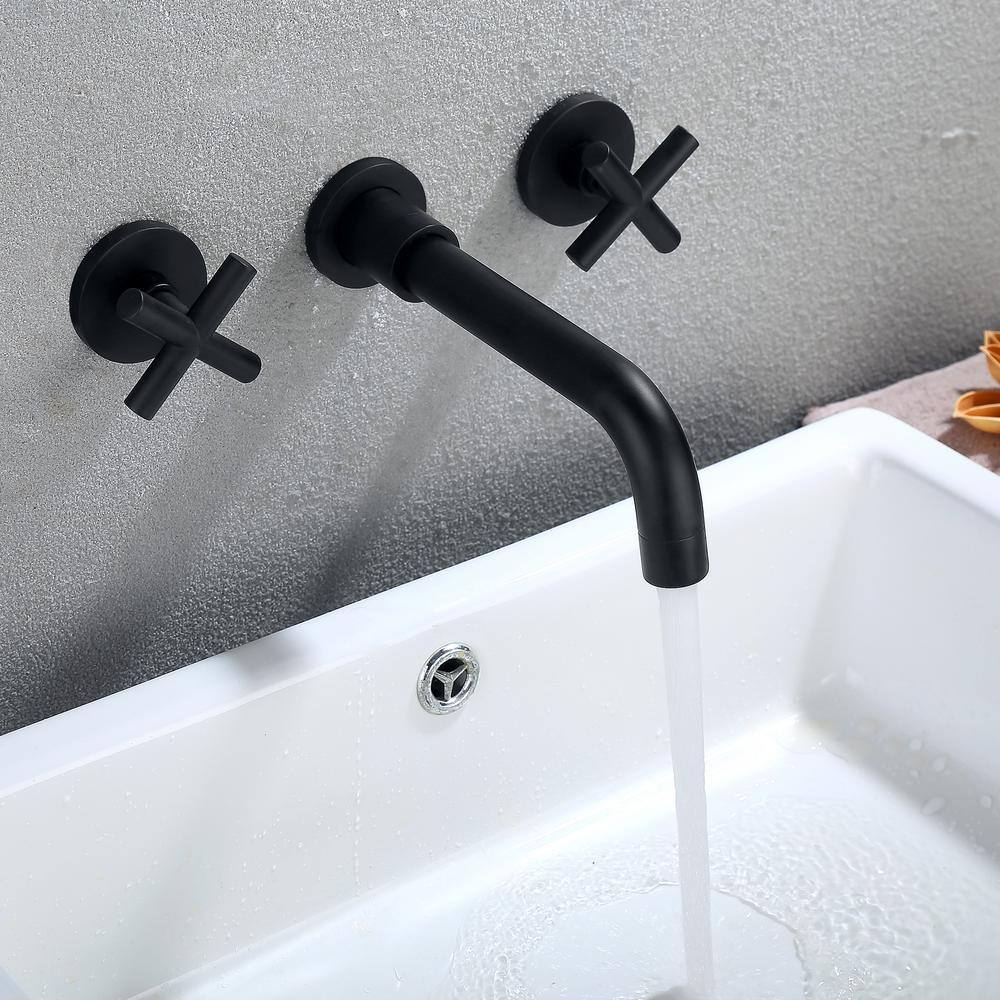 Aurora Decor Ami 2-Handle Wall Mount Bathroom Faucet with Cross Handles in Matte Black ADWBF60002-MB