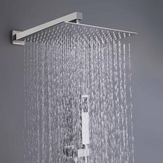 GIVING TREE 2-Spray Square 12 in. Rain Shower Head with Single-Handle Hand Shower Faucet in Brushed Nickel HDYN-MM0004