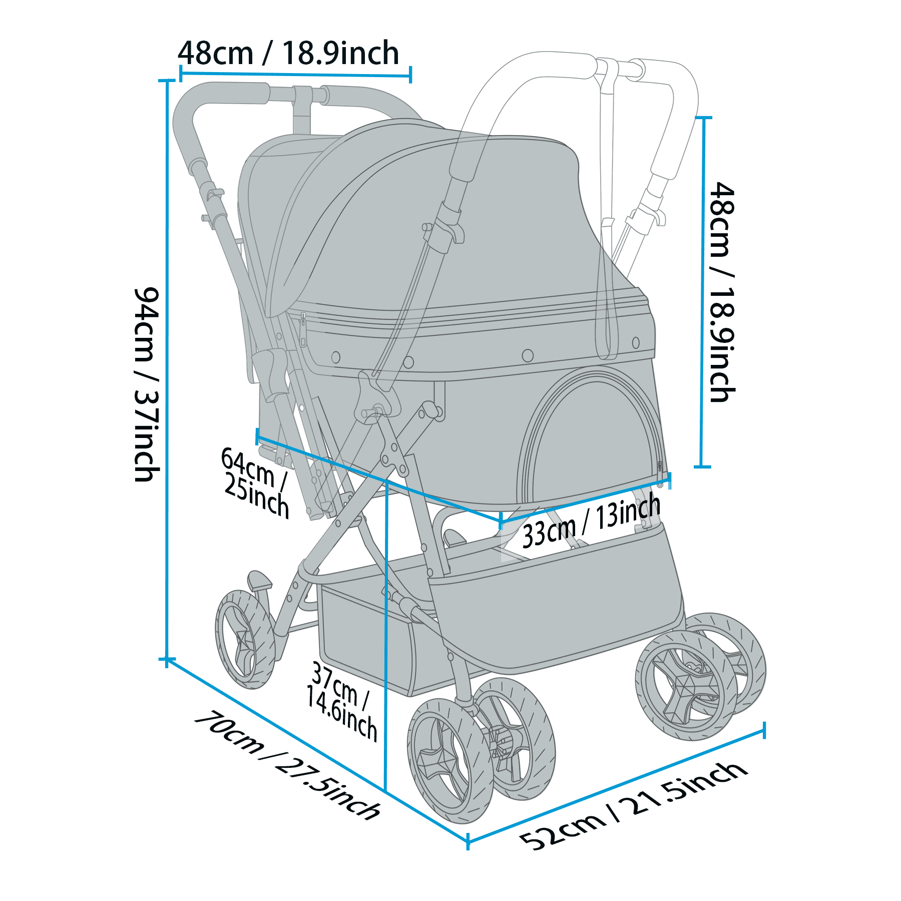 Noodoky Pet Stroller for Cats Dogs Rabbit with Reversible Handle， Dog Stroller for Small or Medium Animal up to 40 Pounds， Doggie Bunny Stroller Carriage (Blue)