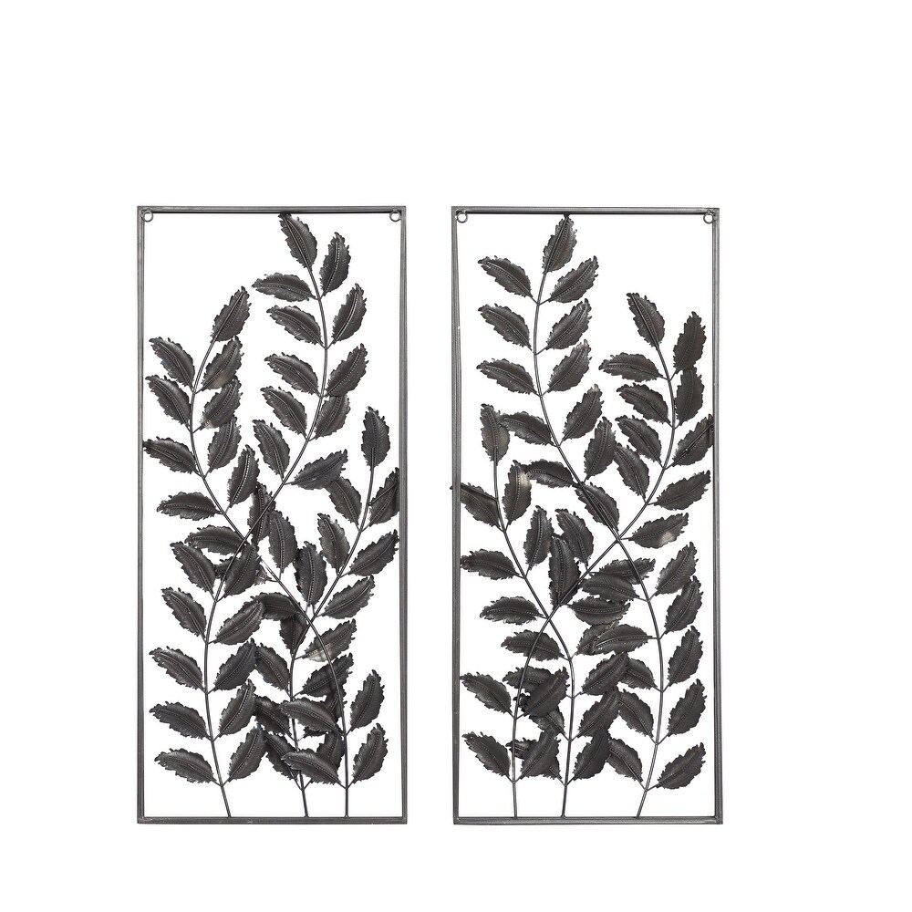 Black Metal Leaf Wall Decor (Set of 2)   14 x 2 x 32