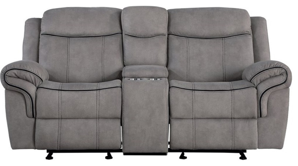 ACME Zubaida Reclining Loveseat with USB Dock  ampConsole in 2 Tone Gray Velvet   Transitional   Loveseats   by Acme Furniture  Houzz