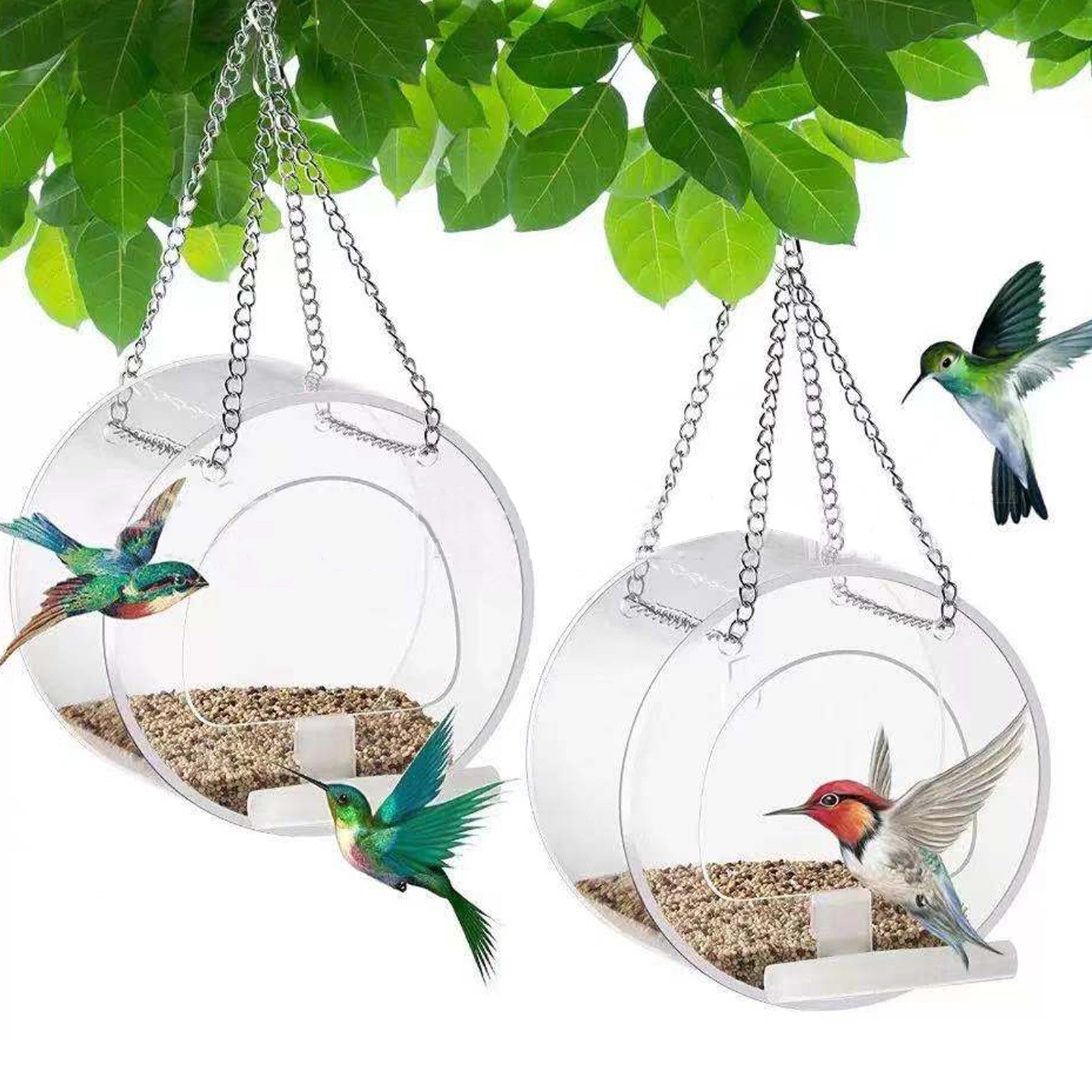 Baofu Round Hanging Window Bird Feeders with Lanyard and 1 Extra Suction Cups for Outdoor Garden Hummingbird