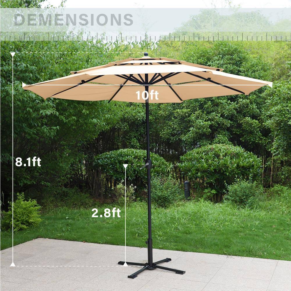 PHI VILLA 10 ft Market Patio Umbrella in 3layer Beige With Crank and Tilt