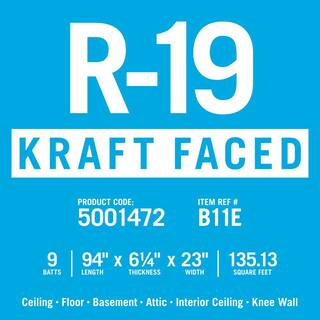 Knauf Insulation R-19 EcoBatt Kraft Faced Fiberglass Insulation Batt 6-14 in. x 23 in. x 94 in. 5001472