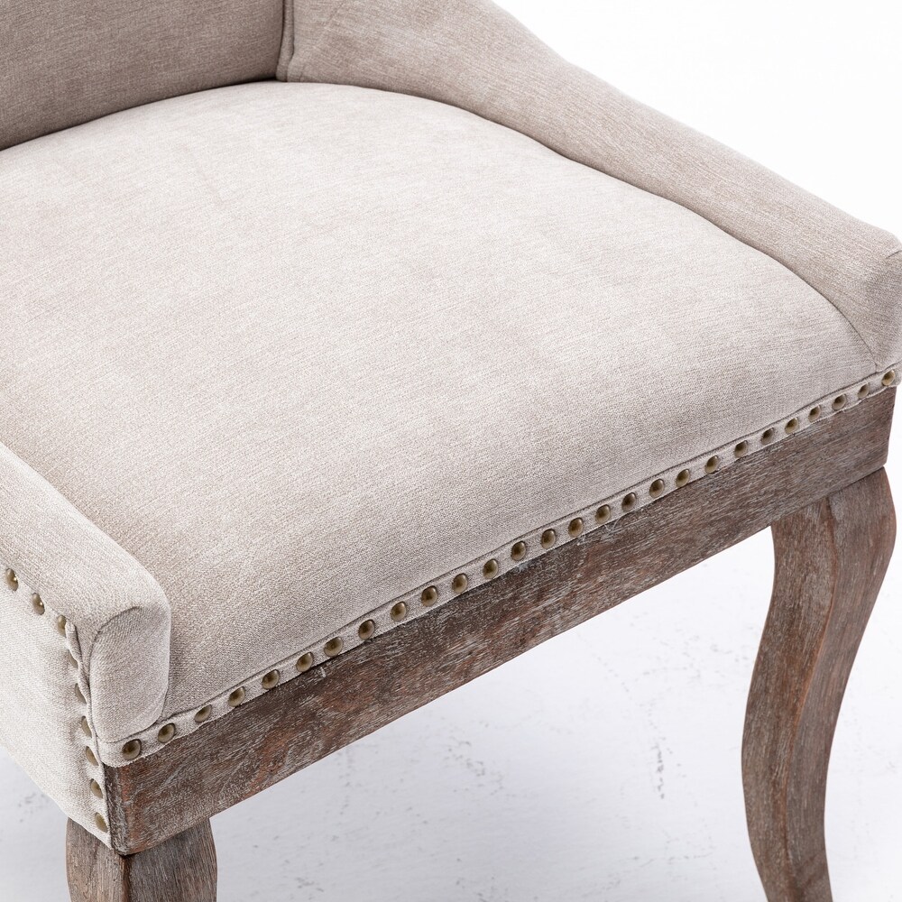 Thickened Fabric Dining Chair with Neutrally Toned Solid Wood Legs