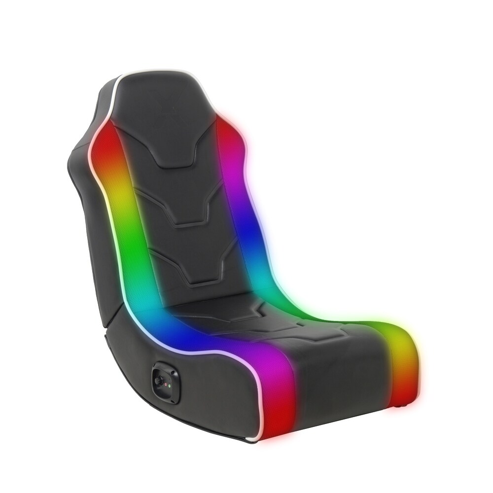 X Rocker 2.0 Chimera Wired Audio RGB LED Gaming Chair in Black with PU Leather and White Accents  2.0 Wired Audio