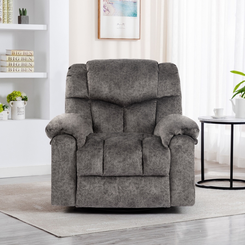 Grey Velvet Swivel and Rocking Recliner Chair with Massage  Heating  USB Charging  and Cup Holders  Enlarged   Widen Seat