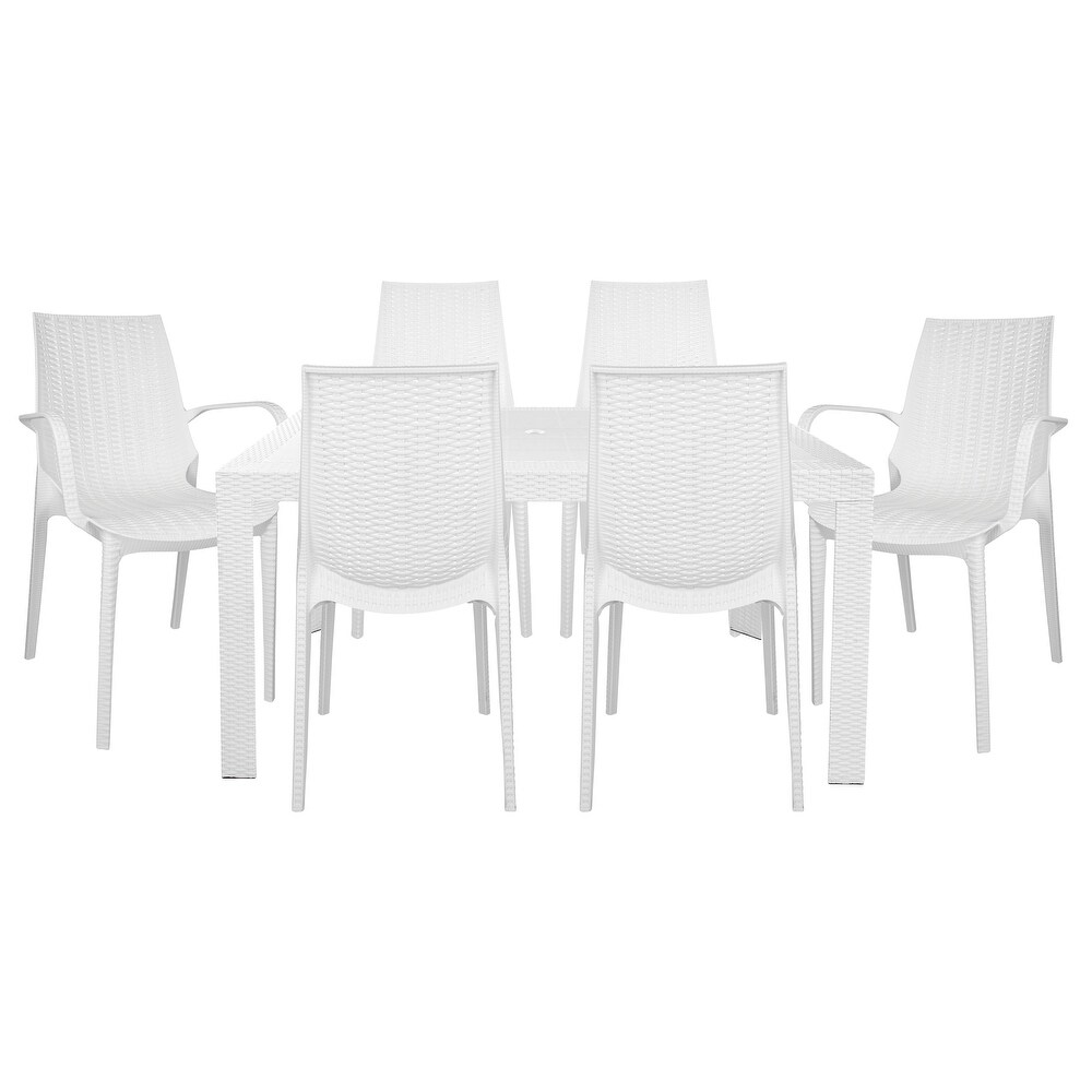 LeisureMod Kent 7 Piece Outdoor Dining Set with 4 Chairs 2 Arm Chairs   28\