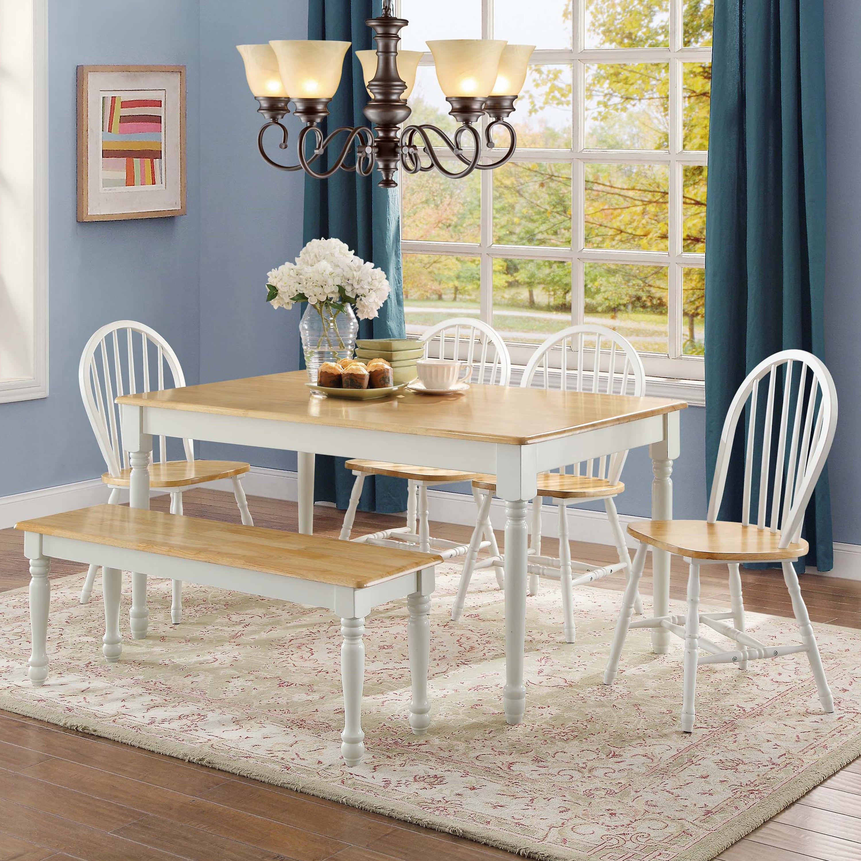 Better Homes and Gardens Autumn Lane Windsor Solid Wood Dining Chairs， White and Oak (Set of 2)