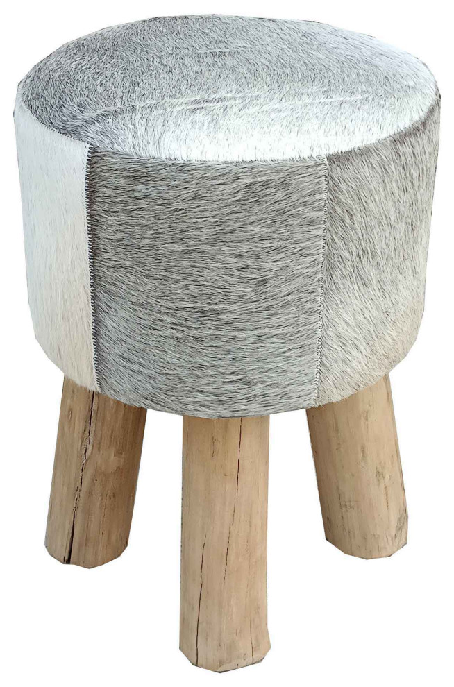 Joni Stool and Pouf  Gray Cowhide   Transitional   Footstools And Ottomans   by Foreign Affairs Home Decor  Houzz