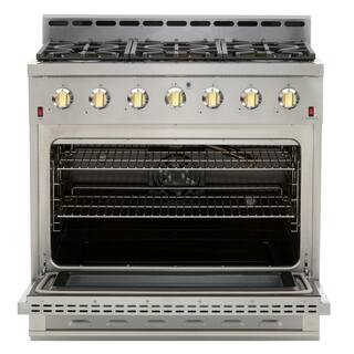 NXR Entree Bundle 36 in. 5.5 cu. ft. Pro-Style Liquid Propane Gas Range Convection Oven and Hood in Stainless Steel and Gold NK3611LPEHBD-G