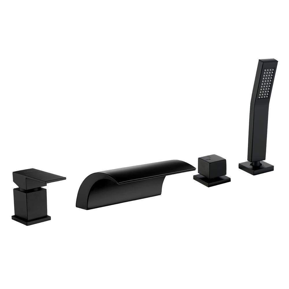 Boyel Living 2-Handle Tub Mount Roman Tub Faucet with Water Supply Lines and Hand Shower in Matte Black SMD-1720B-1