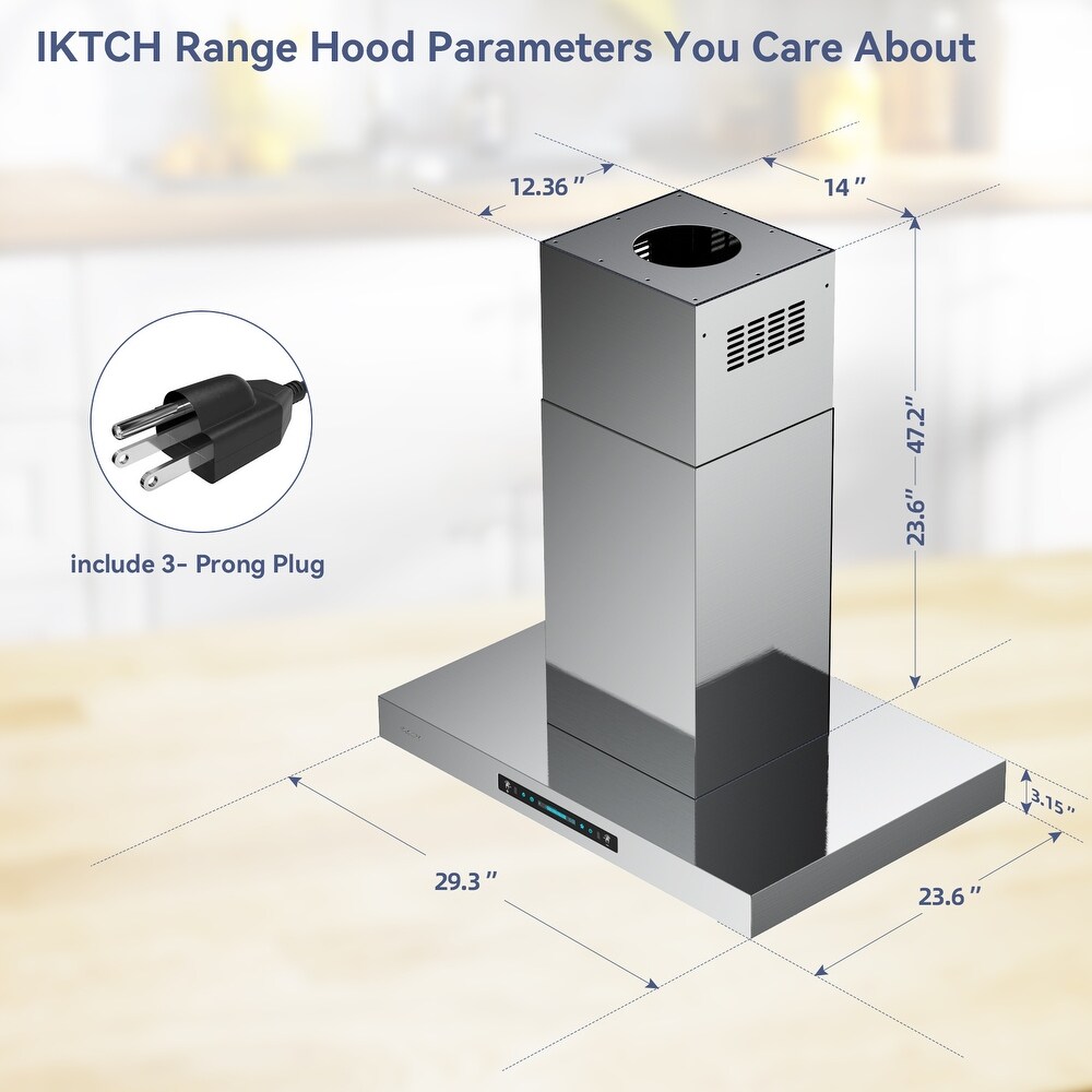 IKTCH 30 inch Vent Island Mount Range Hood  900 CFM Powerful and Stylish Kitchen Ventilation   30''