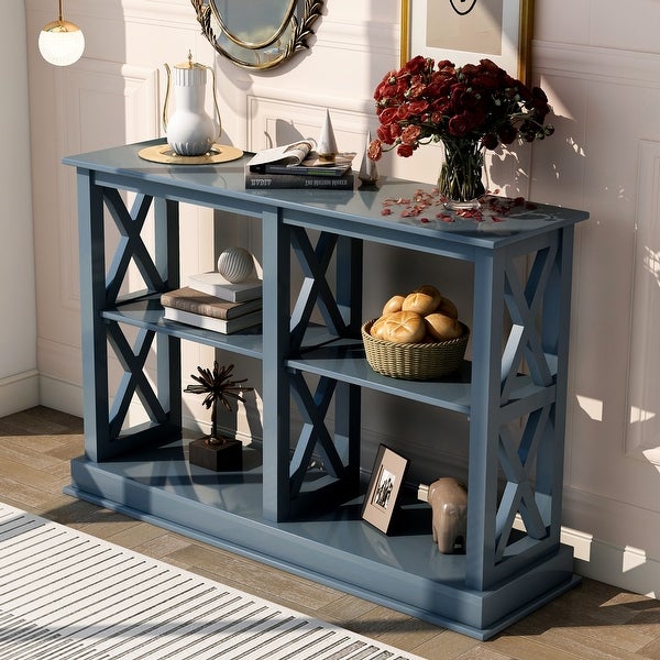 Console Table with 3-Tier Spaces Narrow Sofa Entry Table for Entryway (Navy Blue)