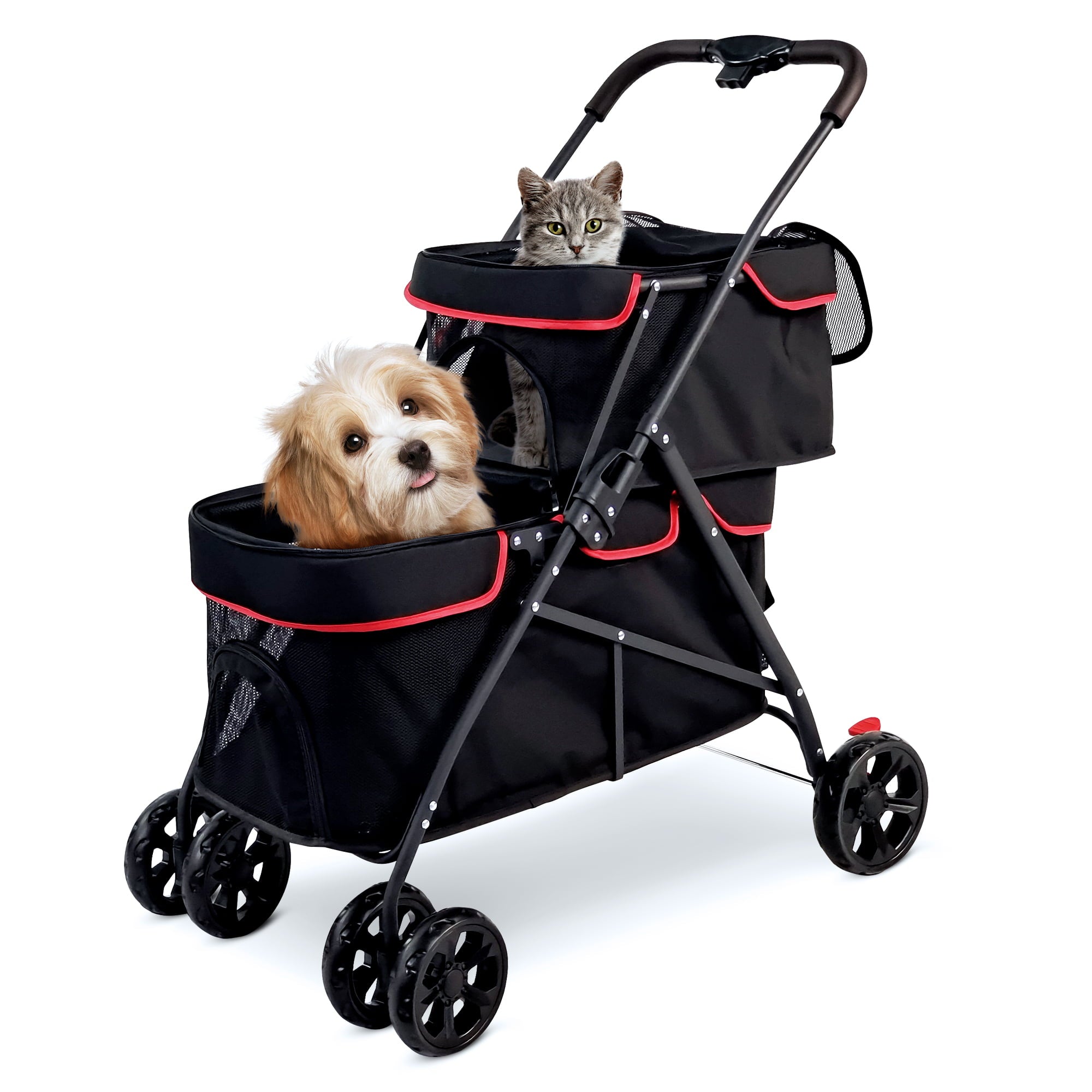 Double Decker Pet Stroller Foldable Jogger Stroller for Two Puppy  Dogs Cats