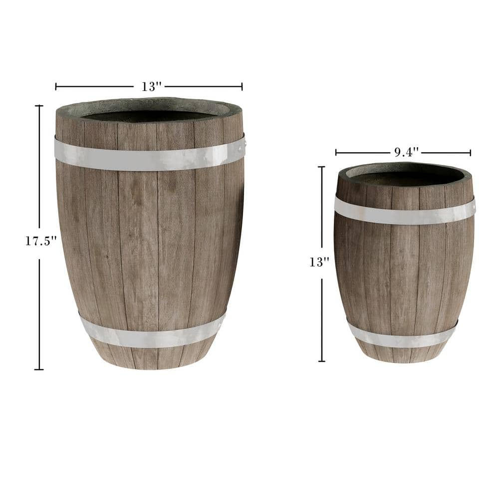 Earth Worth Large 17.5 in. Dark Gray Fiber Clay Planter Barrel (Set 2-Piece) 275452UBH