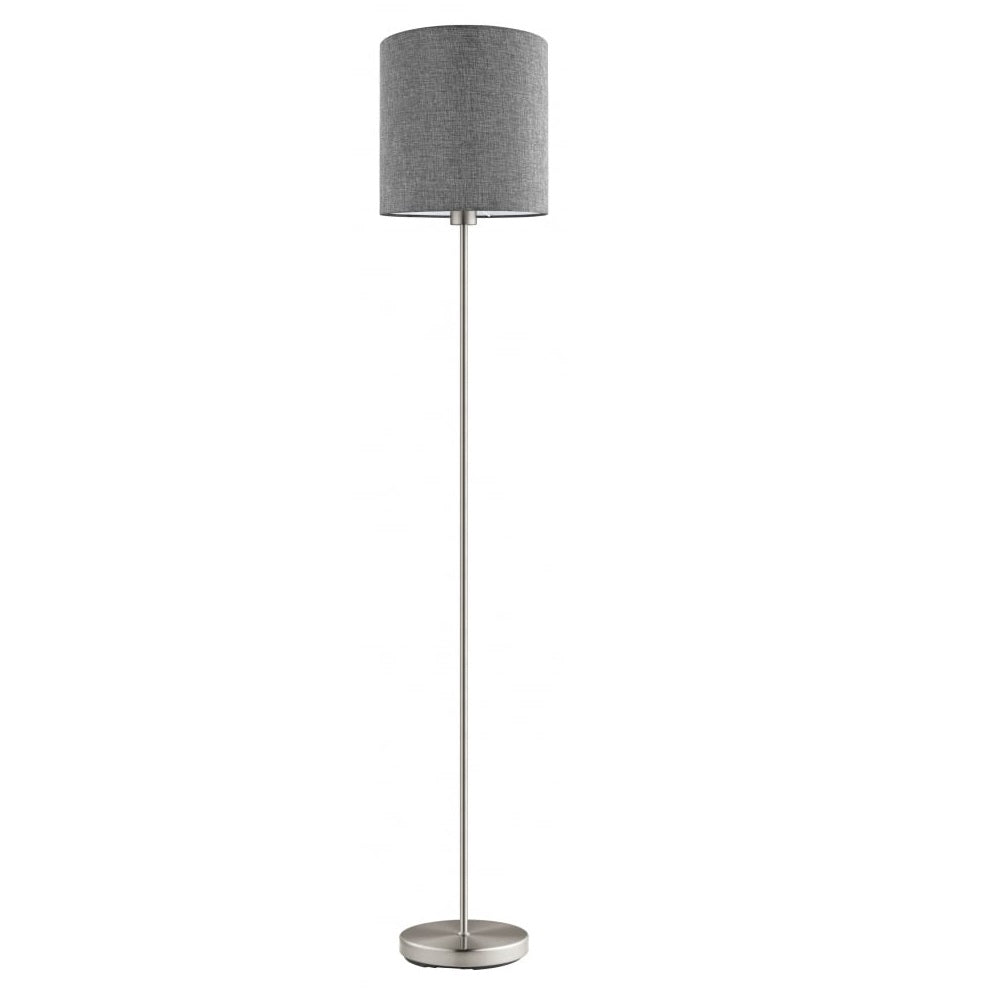 Eglo 96377 Pasteri Satin Nickel Modern Floor Lamp with Fabric Grey Drum Shade