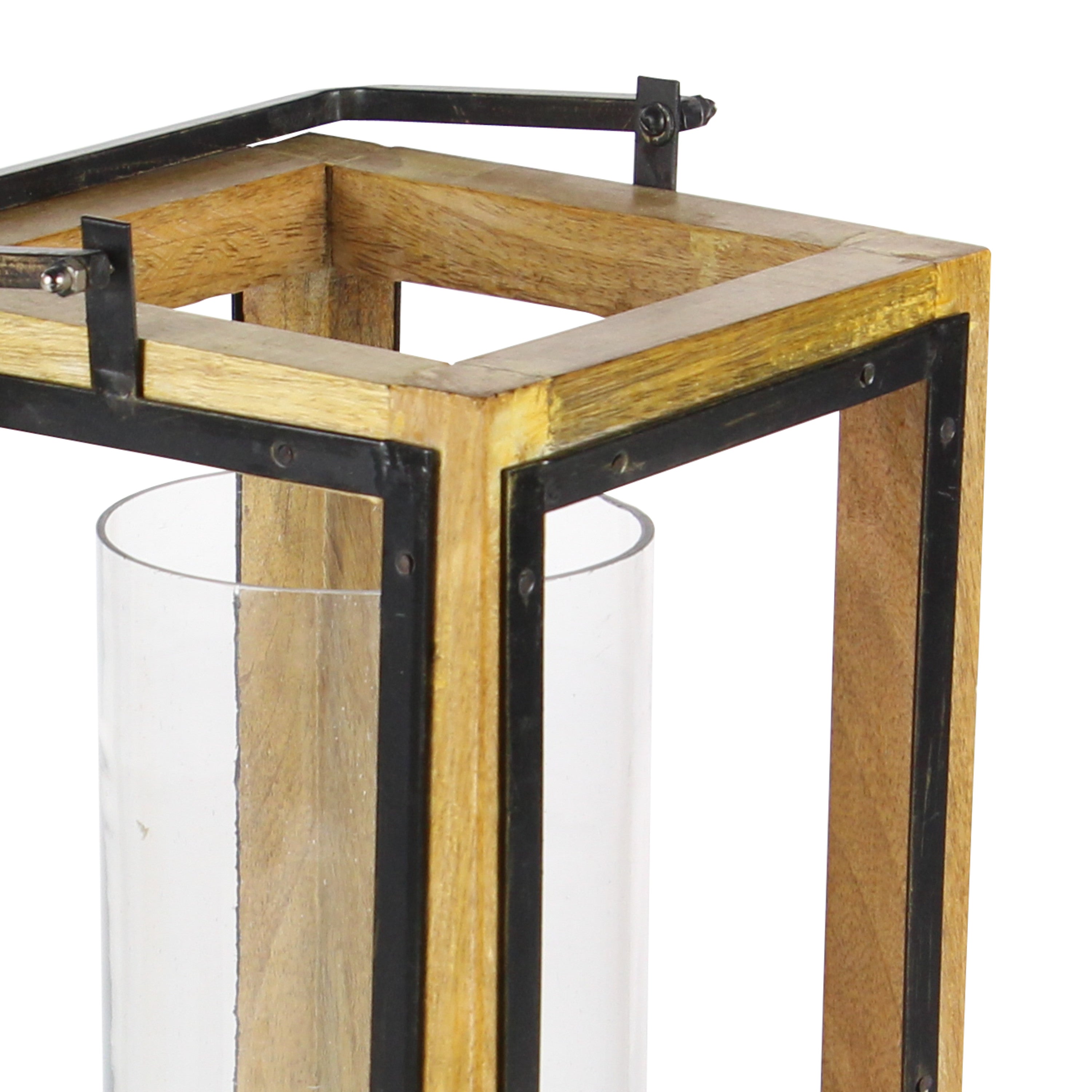 DecMode Brown Mango Wood Handmade Pillar Candle Lantern