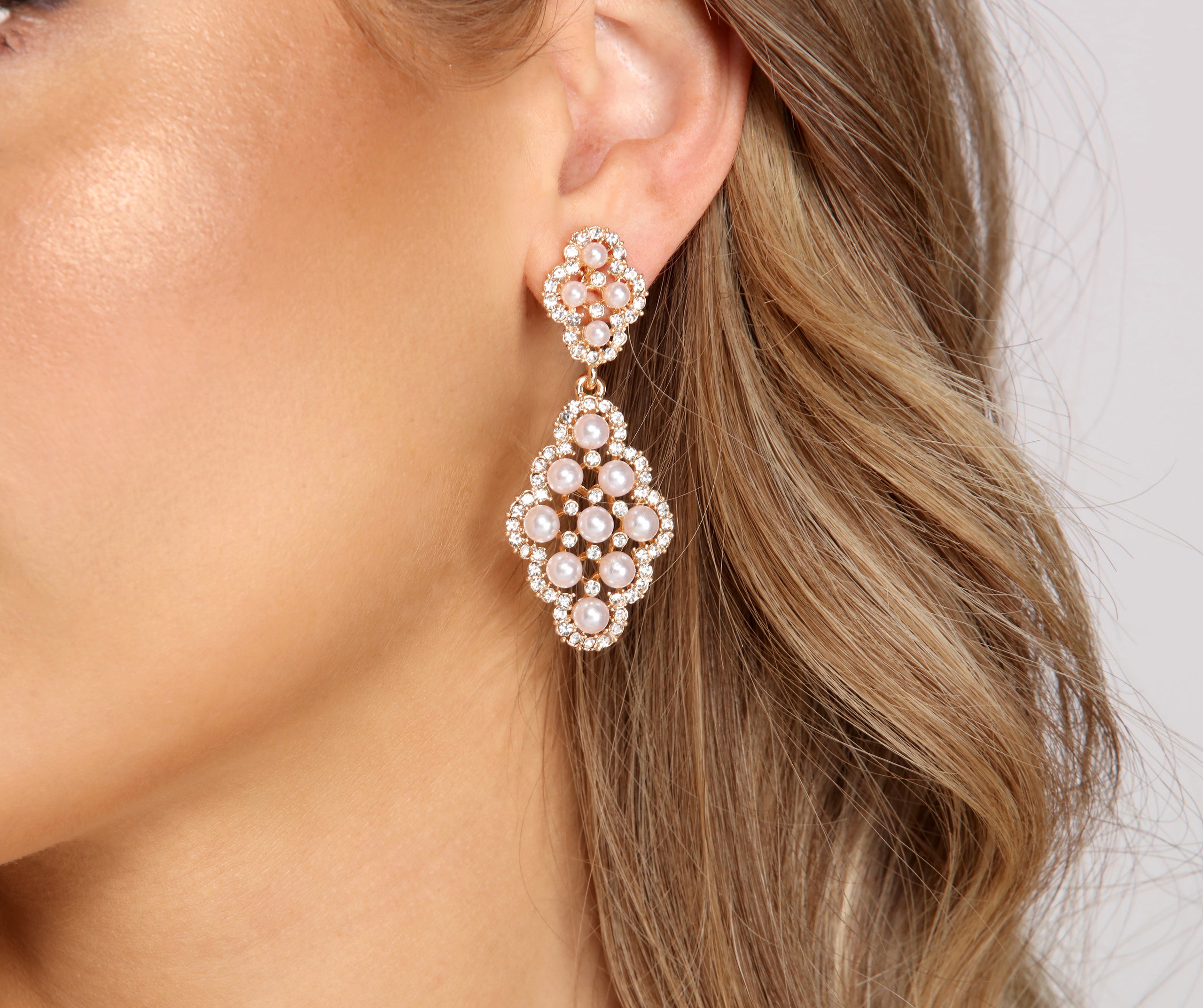 Rhinestone And Pearl Chandelier Earrings