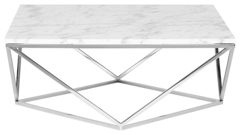 Corrado Coffee Table White Marble Top Polished Stainless   Contemporary   Coffee Tables   by Virgil Stanis Design  Houzz