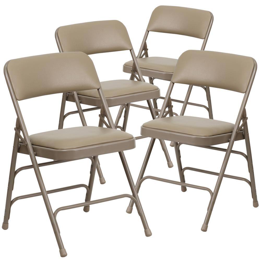 Flash Furniture Beige VinylBeige Frame Metal Folding Chair (4-Pack) CGA-HF-5867-BE-HD