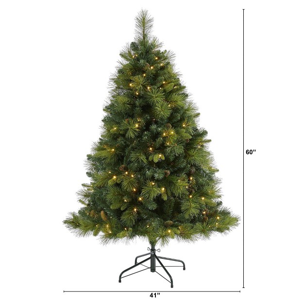 Nearly Natural 5-ft North Carolina Mixed Pine Artificial Christmas Tree With 200 Warm White Led Lights， 711 Bendable Branches And Pinecones