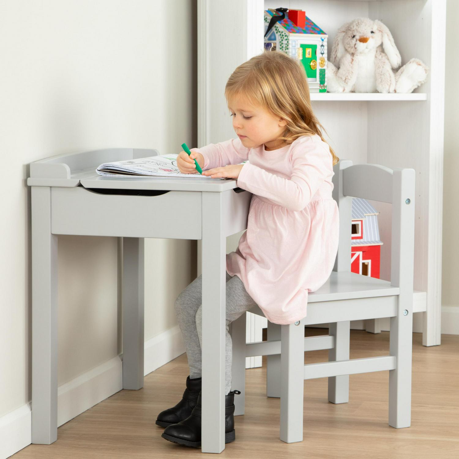 Melissa and Doug Wooden Lift-Top Desk and Chair  Gray