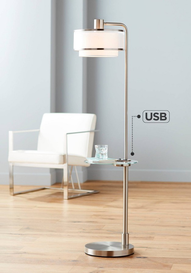 Tall Brushed Nickel Usb Charging Port Organza Outer White Inner Shade For Living Room