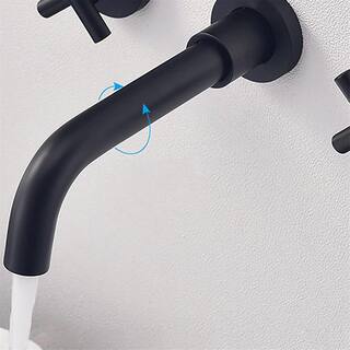 FLG Double Handle Wall Mounted Bathroom Faucet Brass Modern 3 Holes Sink Faucets in Matte Black (Valve Included) KK-0016-MB