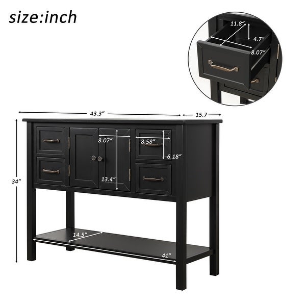 43'' Modern Console Table Simple Exquisite Sofa Table with 4 Drawers ， 1 Cabinet and 1 Shelf for Living Room Kitchen Dining Room