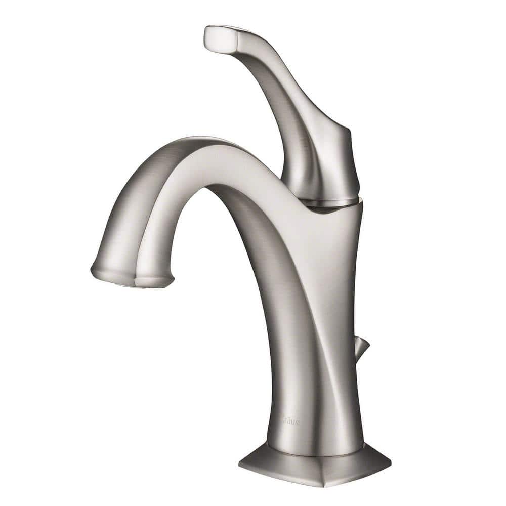 KRAUS Arlo SpotFree allBrite Brushed Nickel Single Handle Basin Bathroom Faucet with Lift Rod Drain and Deck Plate