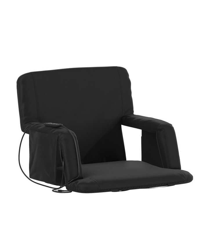 EMMA+OLIVER Mikki Portable Heated Reclining Stadium Chair With Armrests Padded Back and Heated Seat With Dual Storage Pockets And Backpack Straps