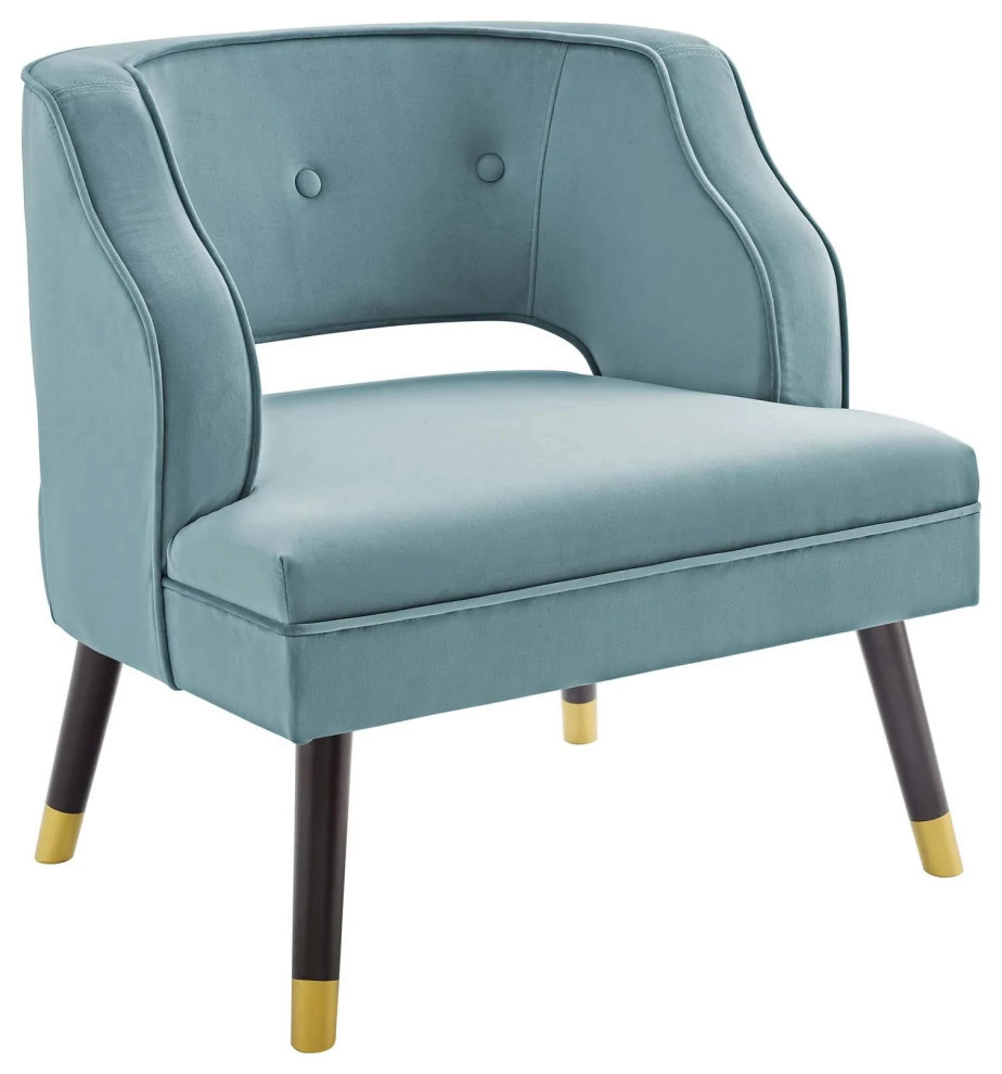 Finn Light Blue Button Tufted Open Back Performance Velvet Armchair   Midcentury   Armchairs And Accent Chairs   by V.S.D Furniture  Houzz